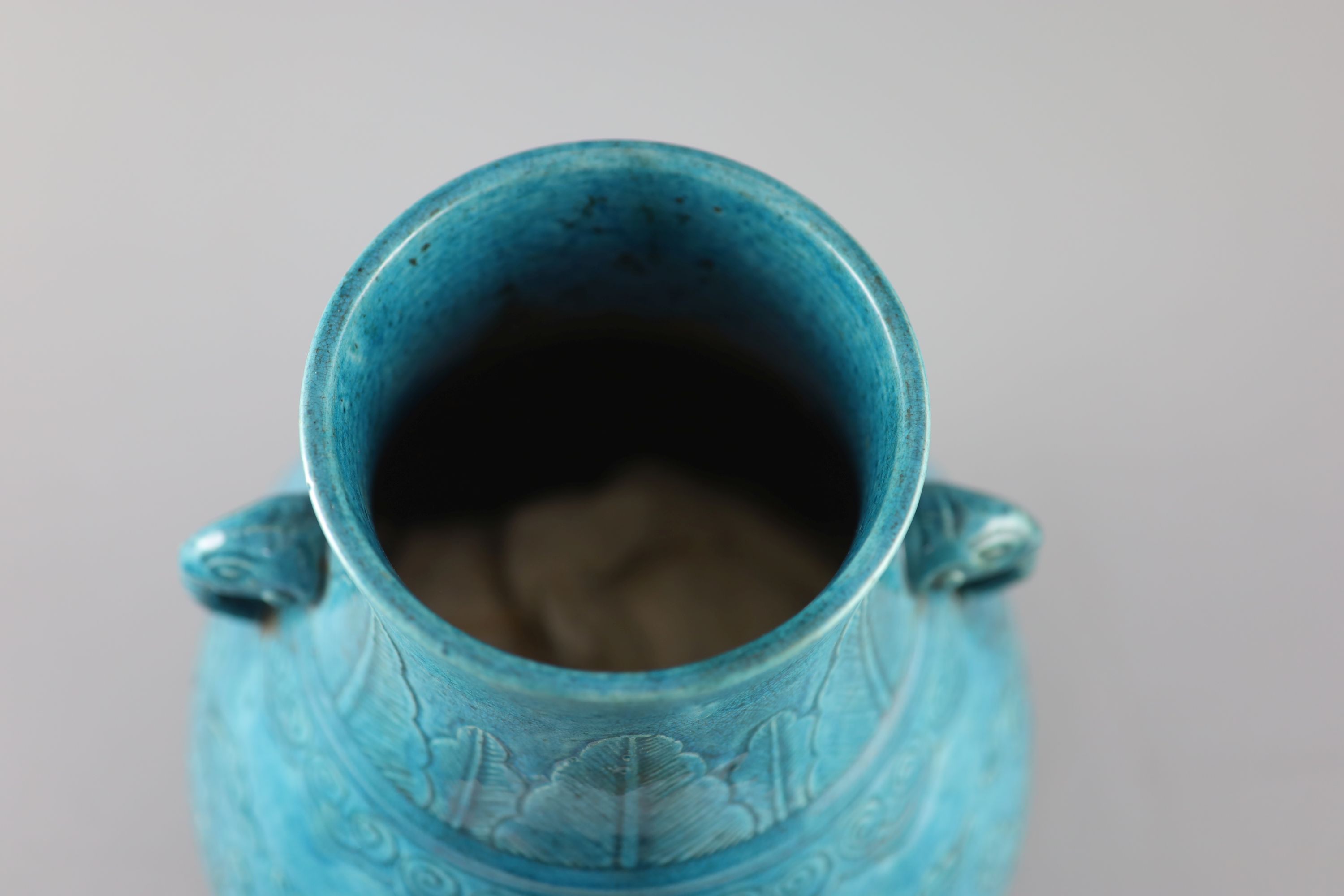 A Chinese turquoise glazed vase, Hu, late Qing dynasty, 31cm high. overall height 41cm.